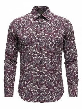 Thomas Dean Burgundy Paisley Long Sleeve Button Front Dress Shirt Men's Large